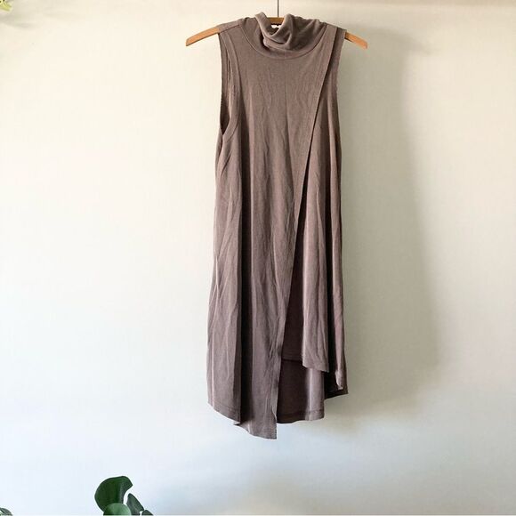 Free People Queen Anne Tank Brown Tunic Length High Neck Size S - Picture 3 of 6